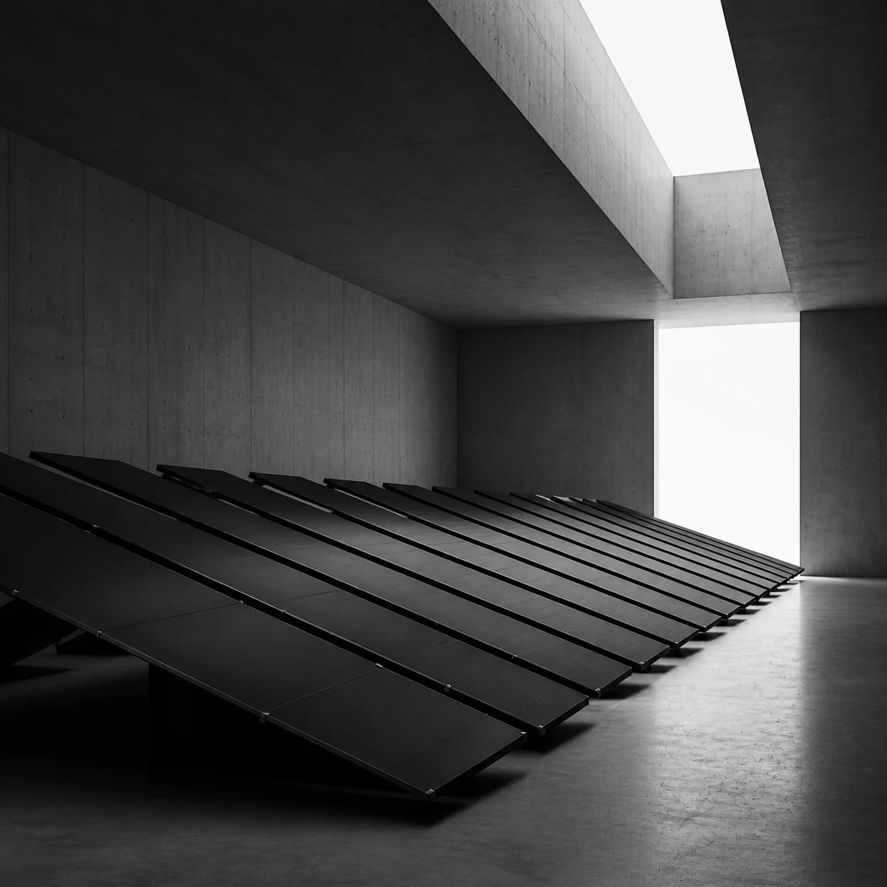 Abstract project-scale solar panel field representing Melior Solar